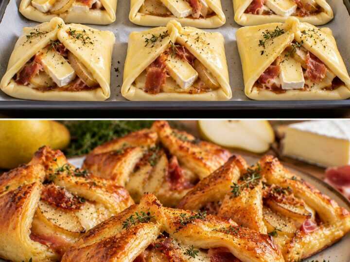 Fagottini di Pasta Sfoglia con Pere Caramellate, Speck e Brie