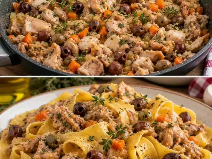 Pappardelle con Ragù Bianco di Coniglio, Olive Taggiasche e Timo