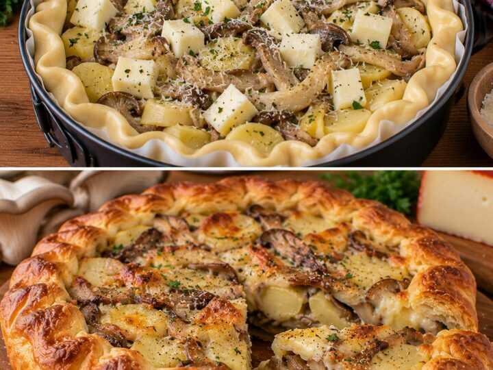 Torta Rustica con Funghi Pleurotus, Patate e Provolone Piccante