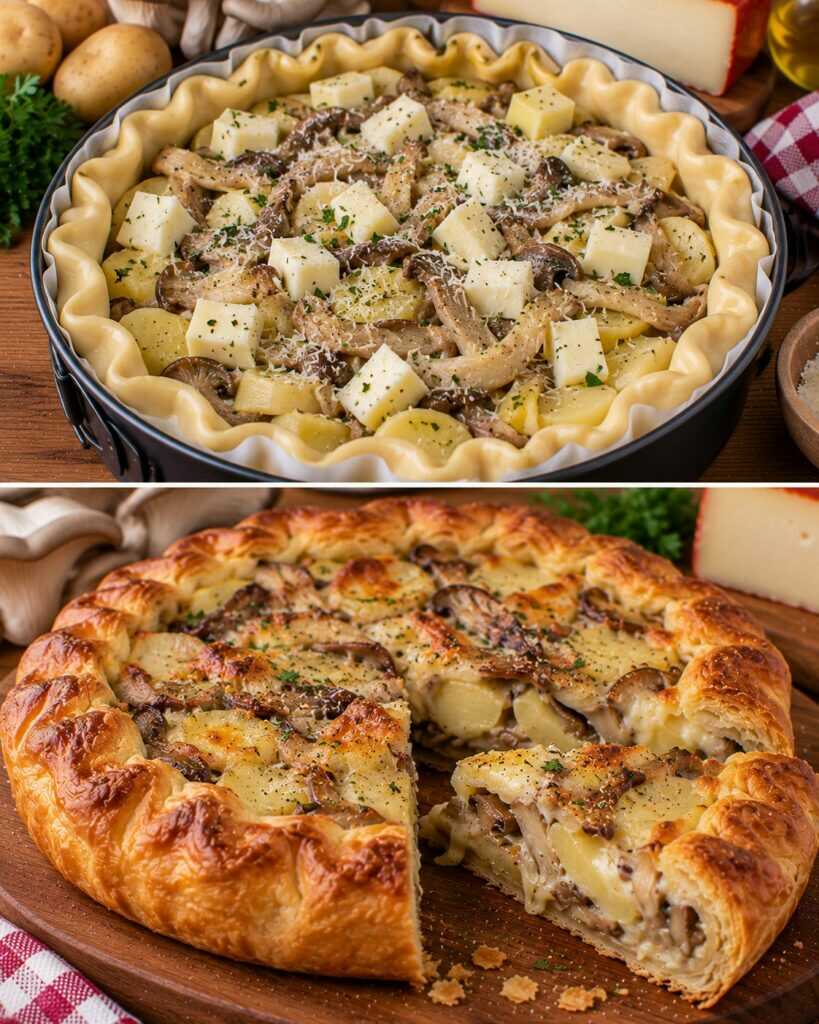 Torta Rustica con Funghi Pleurotus, Patate e Provolone Piccante