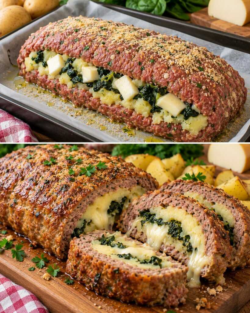 Polpettone di Manzo Ripieno di Patate, Provola e Spinaci