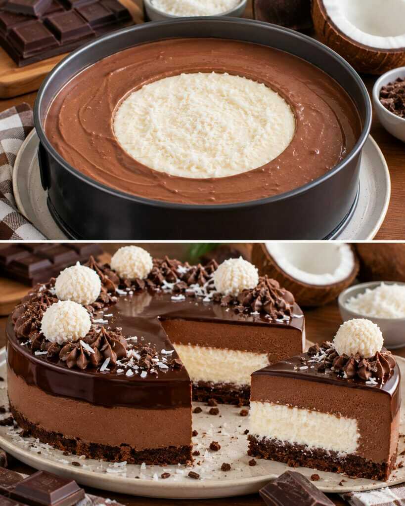 Bavarese al Cioccolato Fondente con Cuore di Crema al Cocco