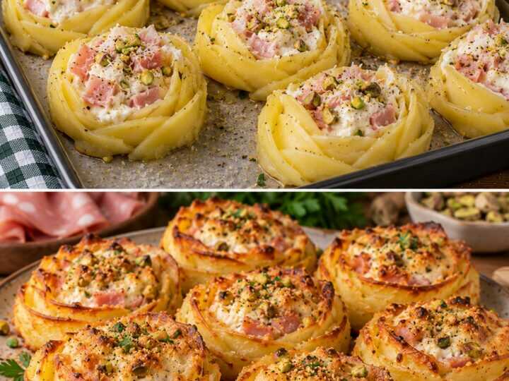 Rosette Croccanti di Patate con Mortadella, Ricotta e Pistacchi