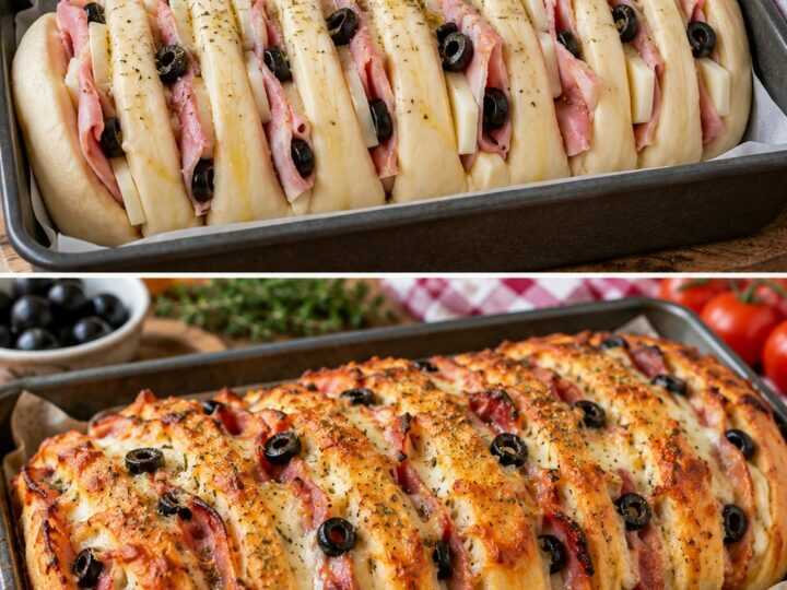 Pizza a Fisarmonica con Prosciutto Cotto, Provola e Olive Nere