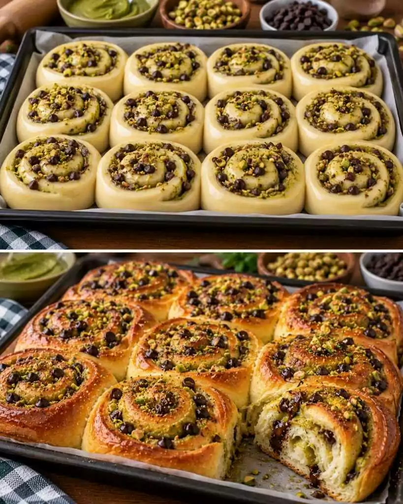 Girelle di Pasta Brioche con Crema al Pistacchio e Gocce di Cioccolato