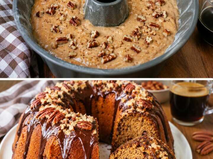 Ciambella al Caffè d&rsquo;Orzo con Noci Pecan e Glassa al Cioccolato