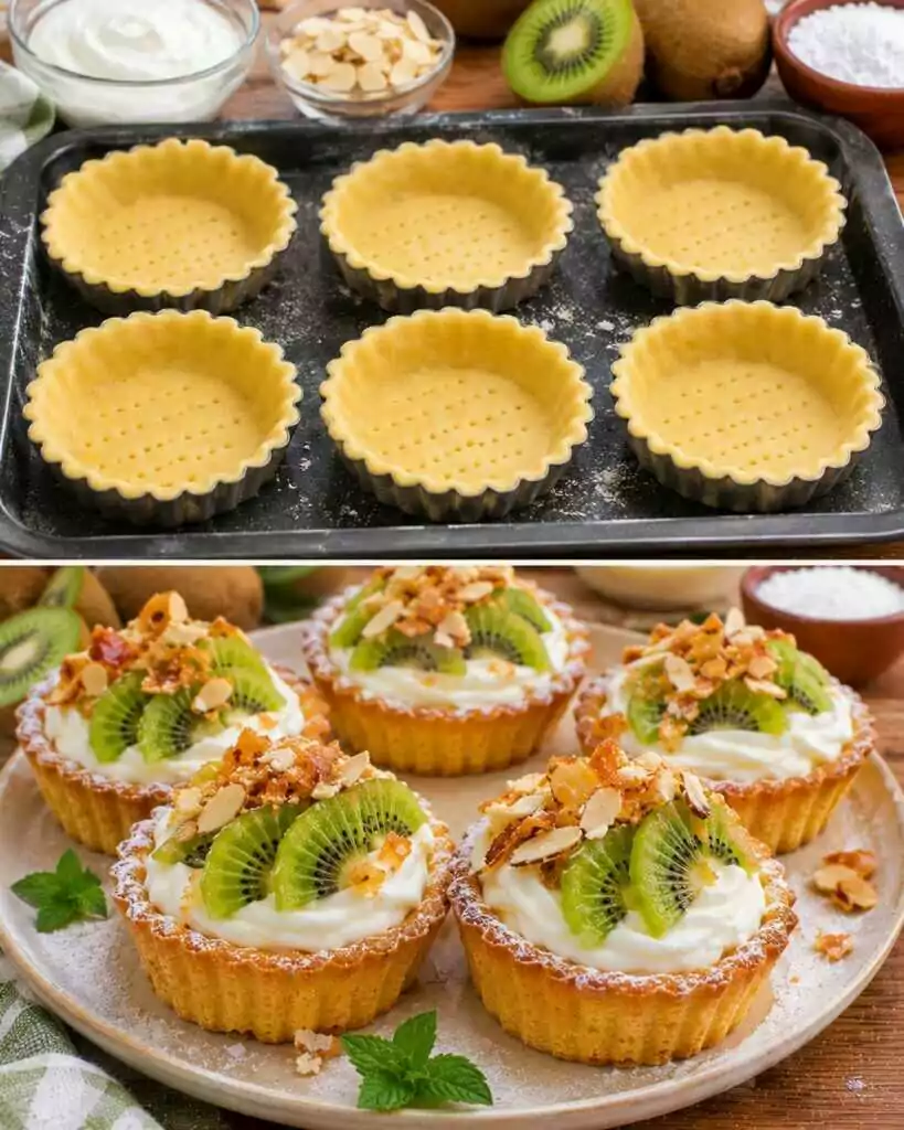 Tartellette Dolci con Crema di Yogurt, Kiwi e Croccante di Mandorle