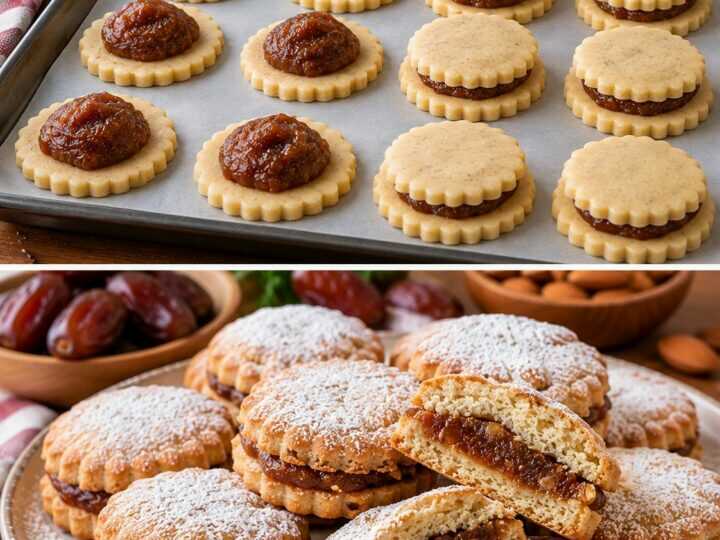 Biscotti Ripieni di Crema ai Datteri con Frolla alle Mandorle