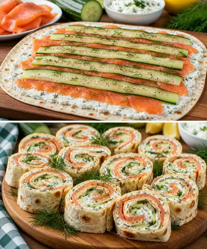 Girelle Fredde di Piadina con Salmone Affumicato, Robiola e Cetrioli