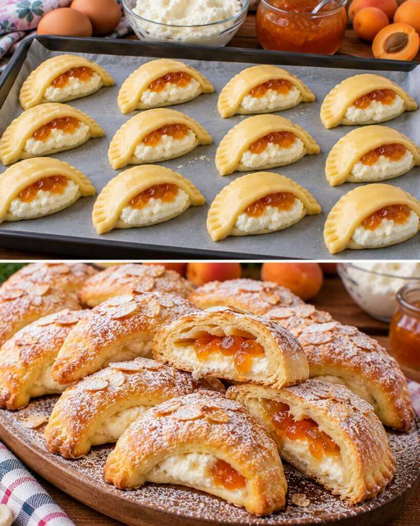 Biscotti a Mezzaluna con Crema di Ricotta e Confettura di Albicocche