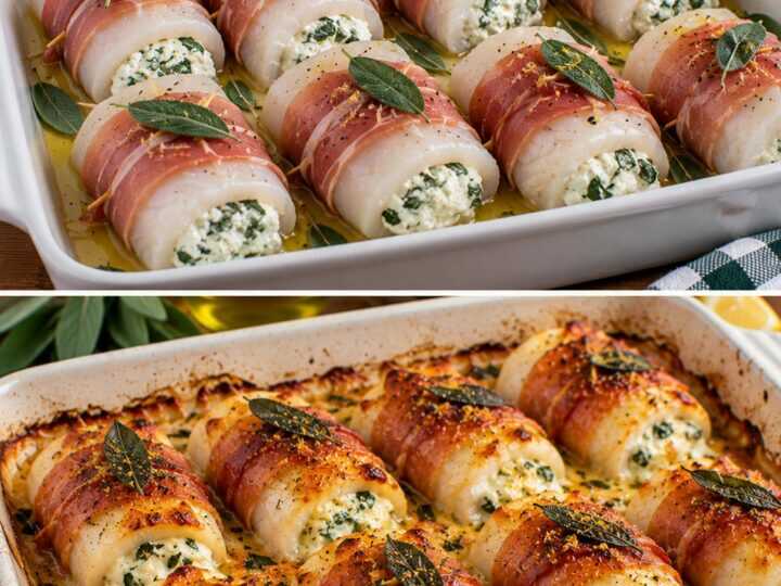Involtini di Merluzzo con Prosciutto Crudo, Ricotta e Salvia