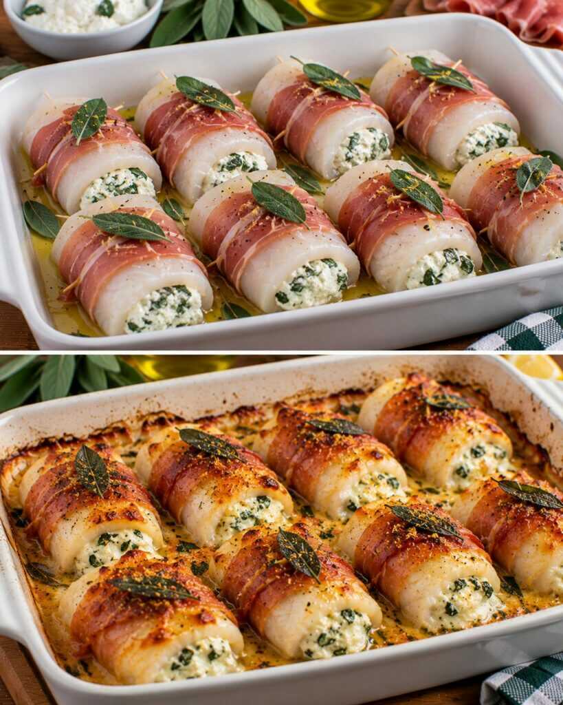 Involtini di Merluzzo con Prosciutto Crudo, Ricotta e Salvia