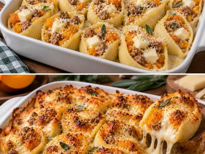 Lumaconi Gratinati con Zucca, Salsiccia e Cuore di Scamorza