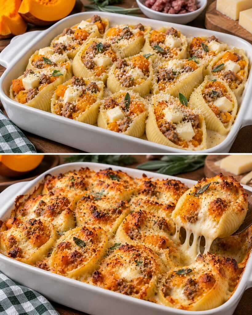Lumaconi Gratinati con Zucca, Salsiccia e Cuore di Scamorza