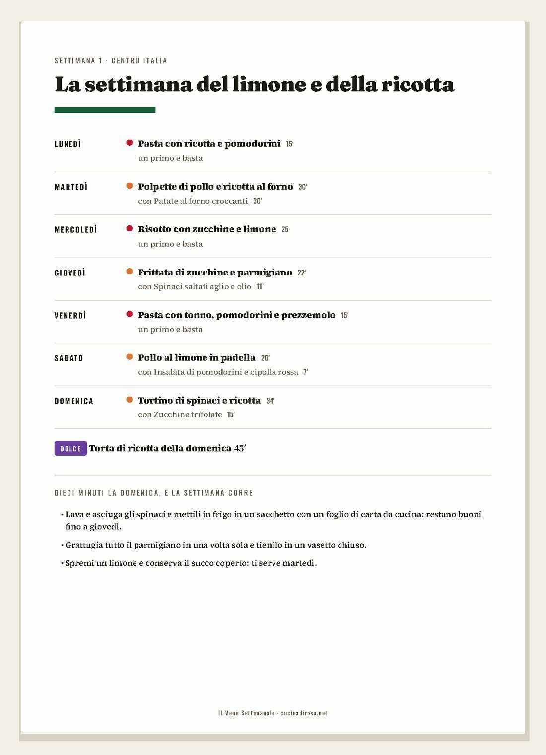 Il menù della settimana, da attaccare al frigo