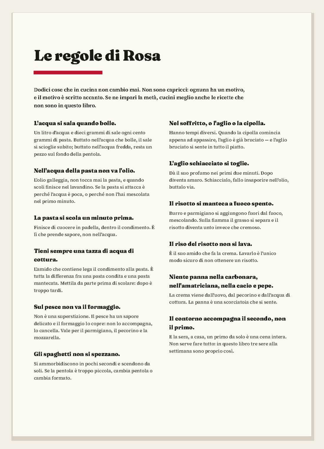 Le regole di Rosa, dodici principi col loro perché