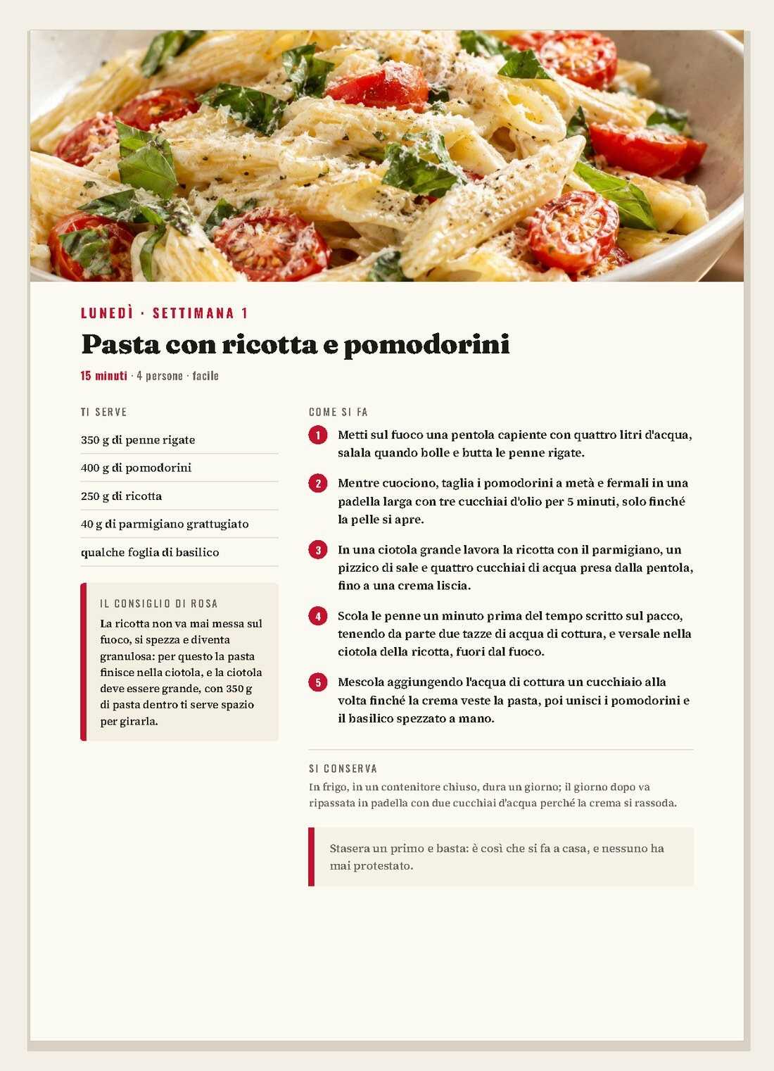 Una pagina di ricetta