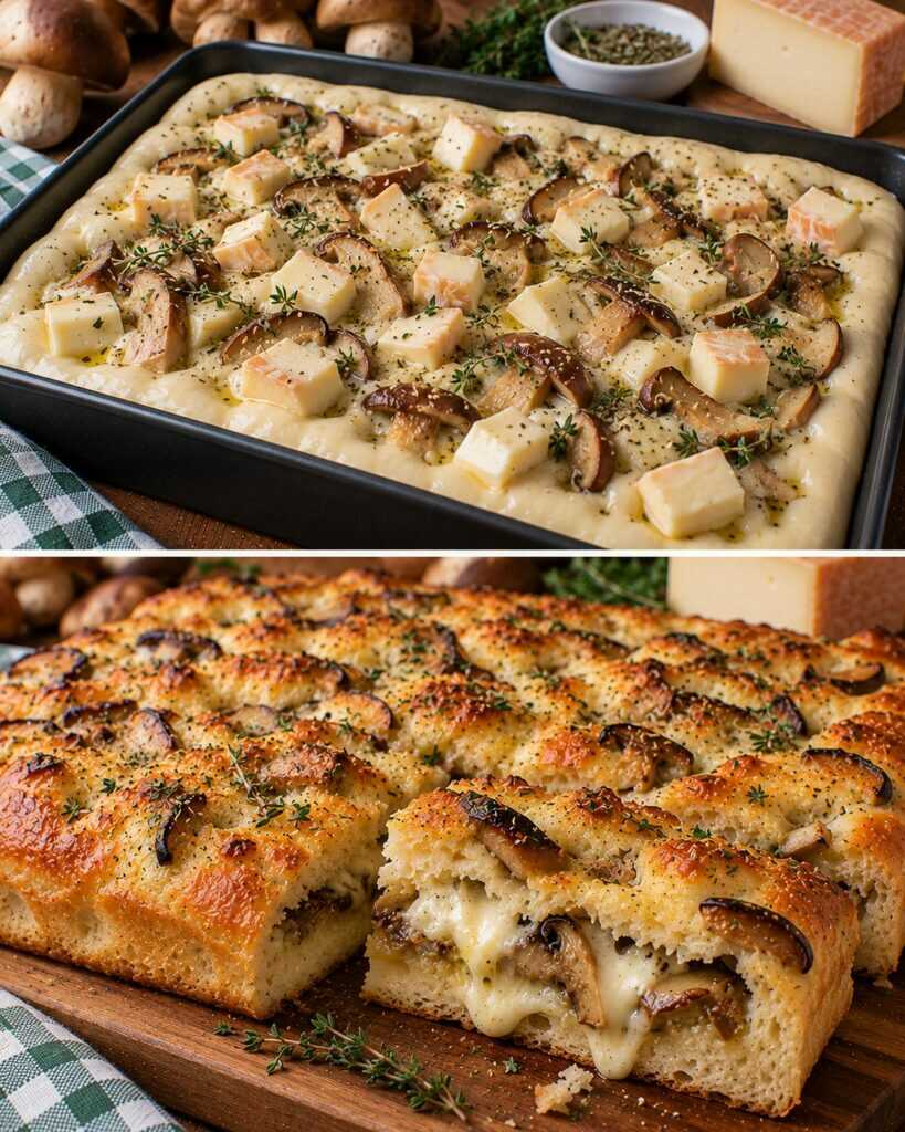 Focaccia Soffice con Funghi Porcini, Taleggio e Timo