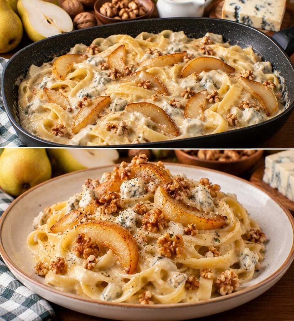 Fettuccine con Crema di Noci, Gorgonzola Dolce e Pere Caramellate: Cremose, Avvolgenti e Irresistibili