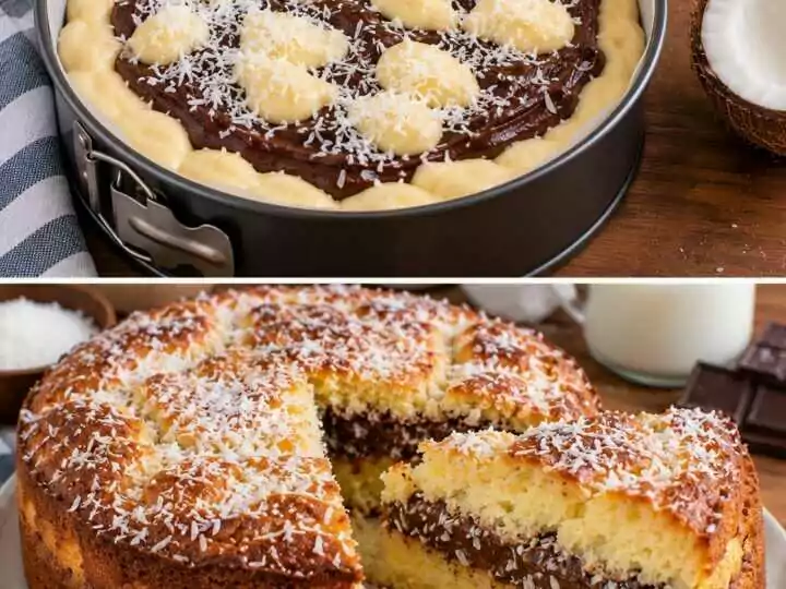 Torta Soffice al Latte Caldo con Crema al Cioccolato e Cocco
