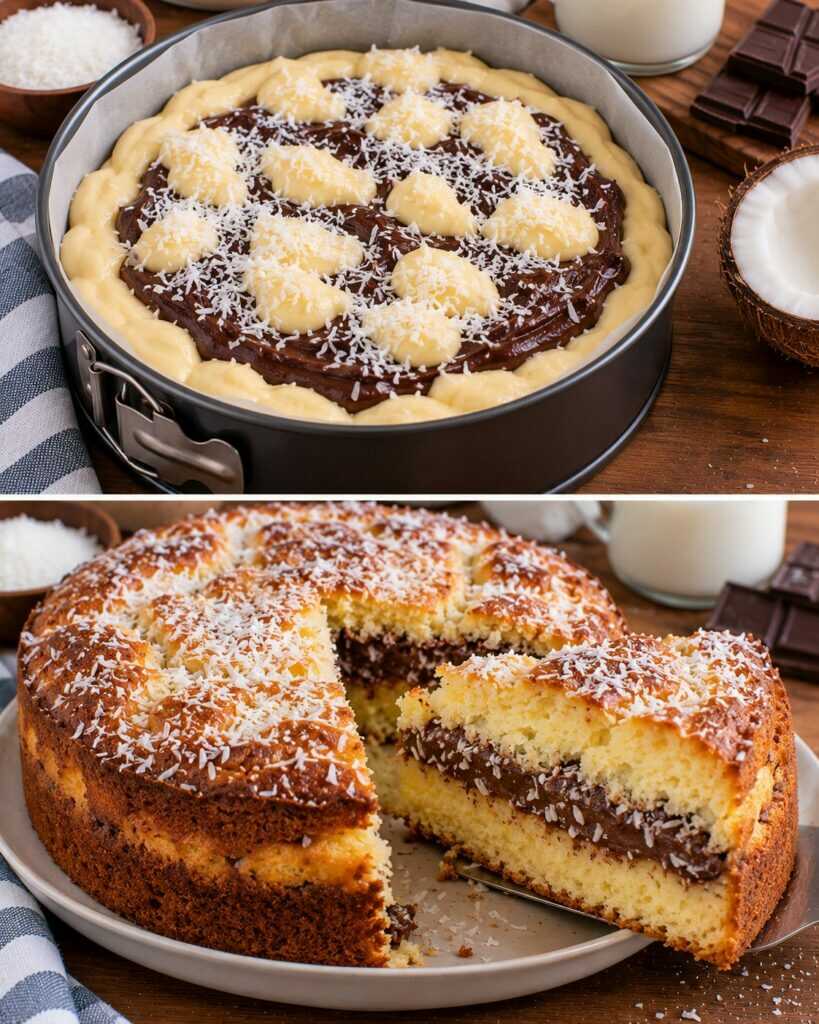 Torta Soffice al Latte Caldo con Crema al Cioccolato e Cocco
