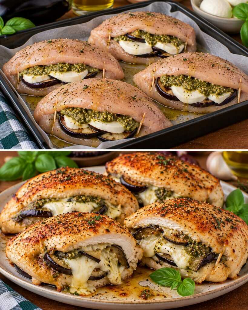 🍗 Petto di Pollo a Portafoglio con Melanzane, Mozzarella e Pesto di Basilico