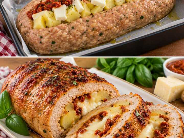 Polpettone di Pollo con Cuore di Patate, Mozzarella e Pesto Rosso