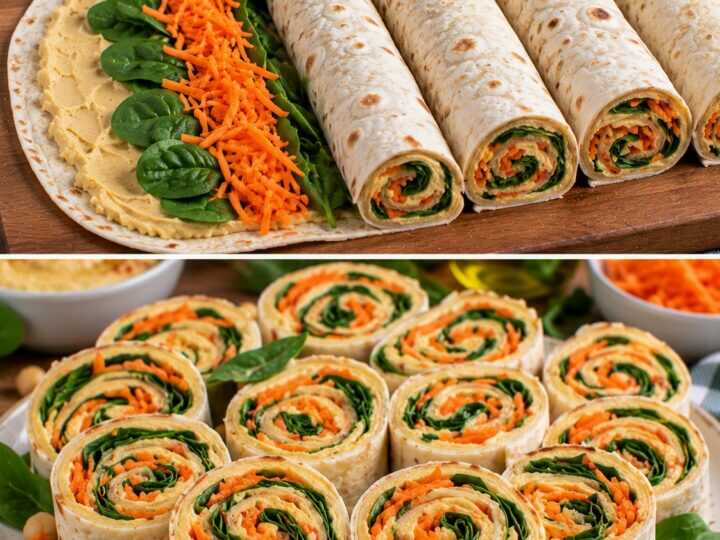 Girelle Fredde di Piadina con Hummus di Ceci, Carote e Spinacino