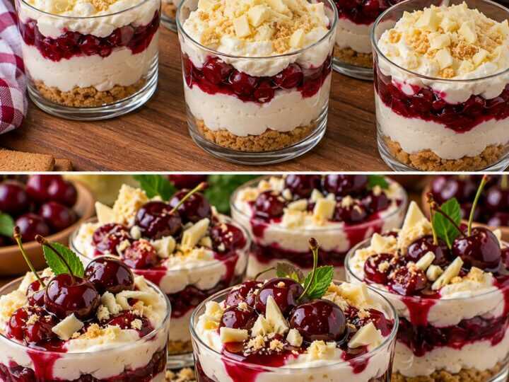 🍒 Coppe di Crema alla Ricotta con Salsa alle Ciliegie e Croccante di Cioccolato Bianco