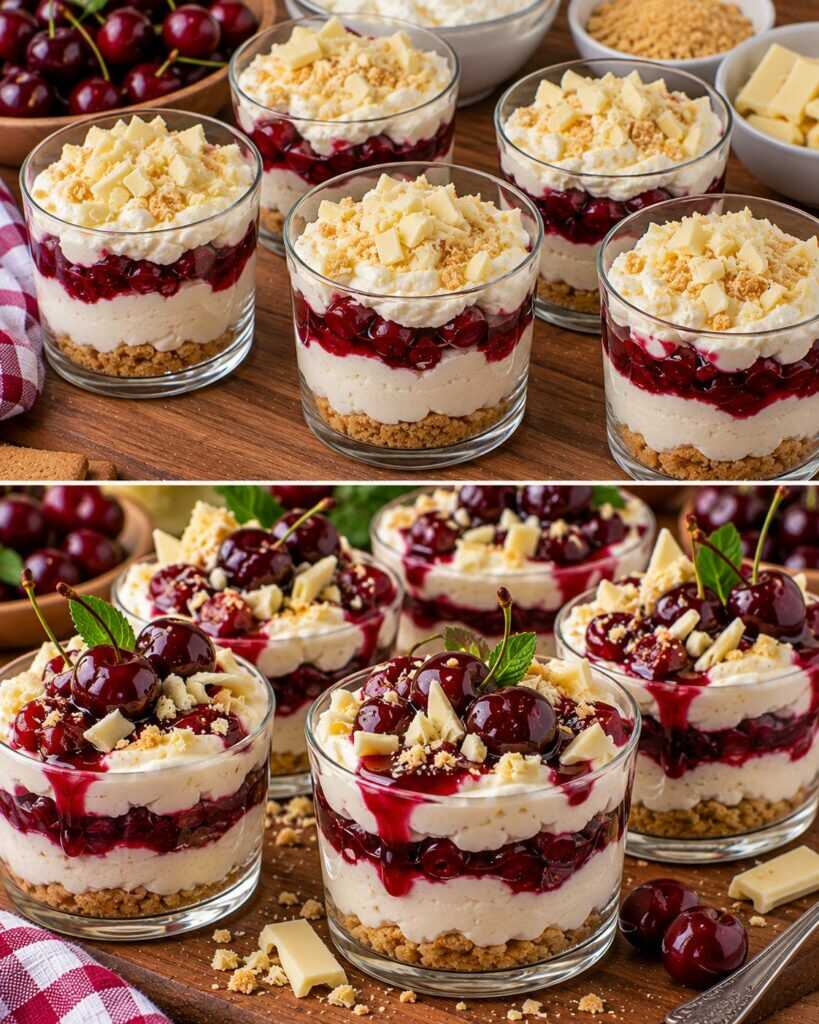 🍒 Coppe di Crema alla Ricotta con Salsa alle Ciliegie e Croccante di Cioccolato Bianco