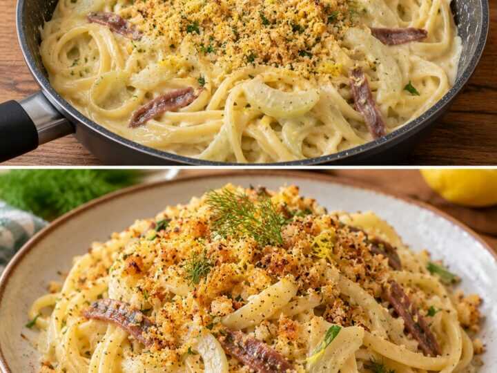 Linguine con Crema di Finocchi, Acciughe e Pangrattato al Limone