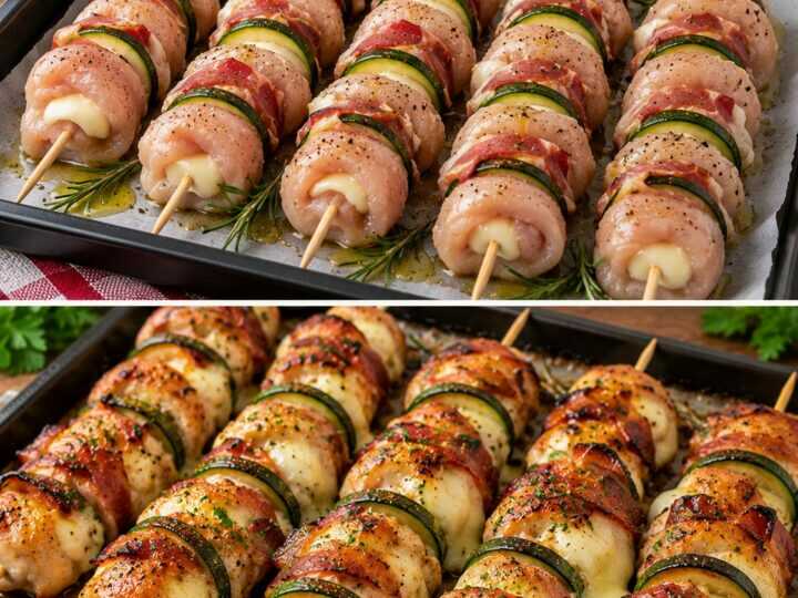 Spiedini di Pollo Ripieni di Scamorza con Zucchine e Speck