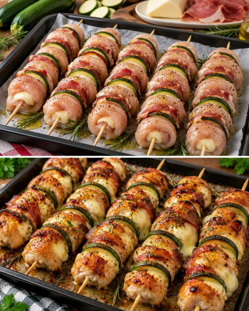 Spiedini di Pollo Ripieni di Scamorza con Zucchine e Speck