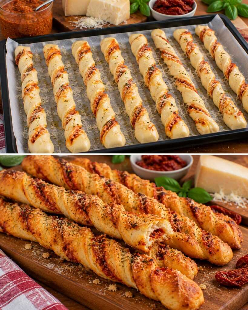 Grissini Morbidi Attorcigliati con Pesto Rosso e Pecorino