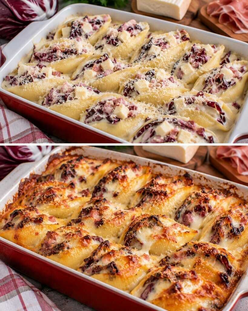 Conchiglioni al Forno con Radicchio, Speck e Taleggio Filante