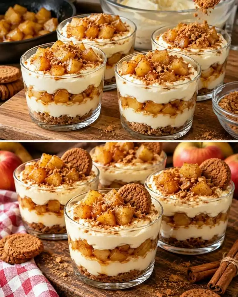 Coppe di Crema al Mascarpone con Mele Caramellate e Biscotti alla Cannella 🍎🍮