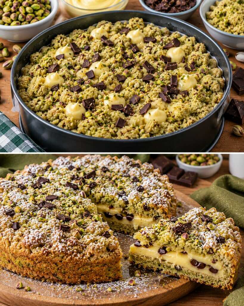 Sbriciolata al Pistacchio con Crema Pasticcera e Cioccolato Fondente