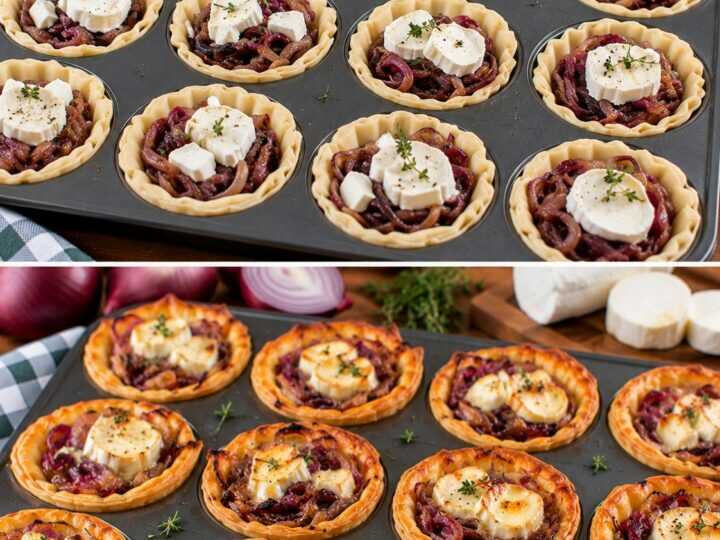 Mini Crostatine Salate con Cipolle Caramellate e Caprino