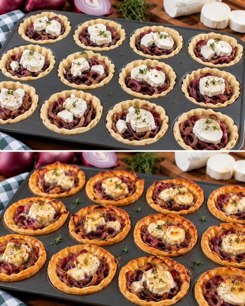 Mini Crostatine Salate con Cipolle Caramellate e Caprino