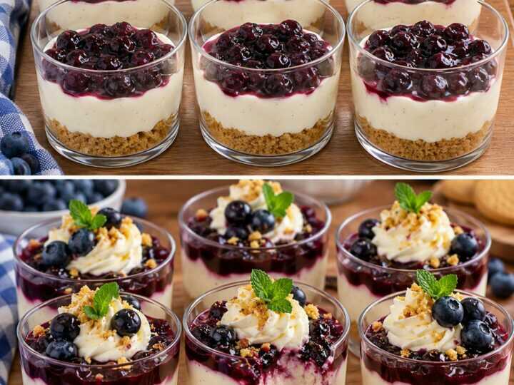Bicchierini di Cheesecake alla Vaniglia con Salsa ai Mirtilli