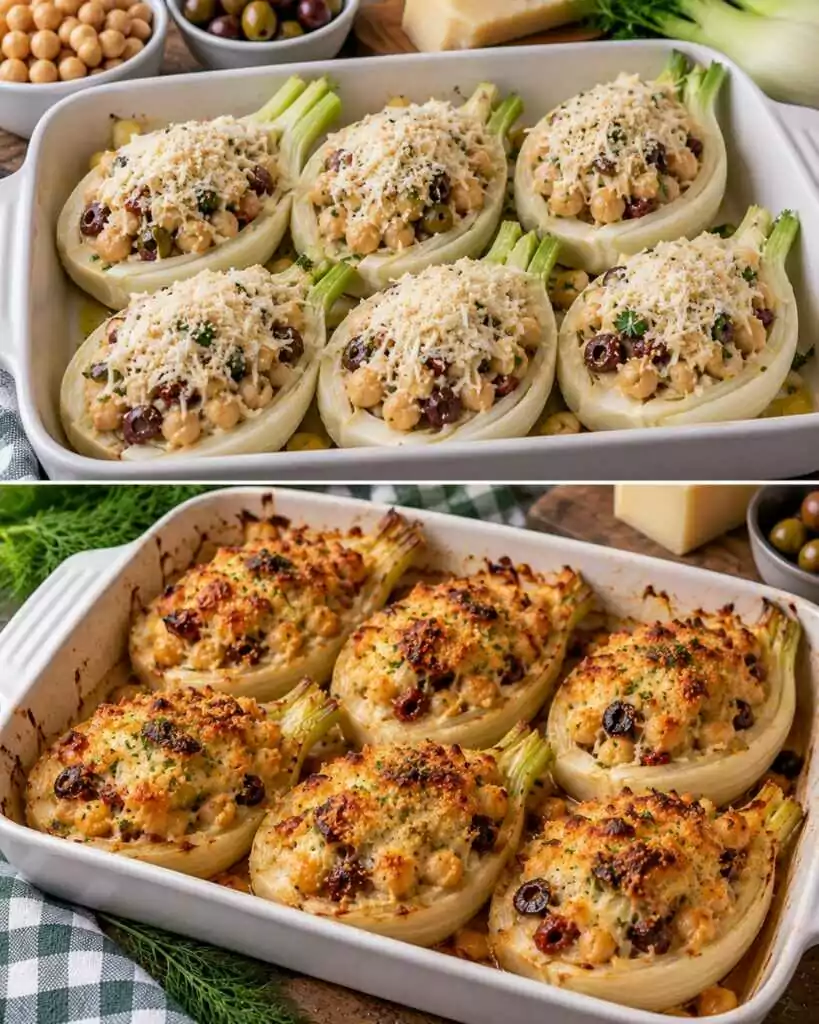 Finocchi a Barchetta con Crema di Ceci, Olive e Crosta di Pecorino 🧀🌿