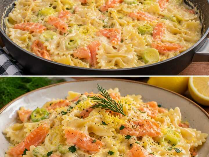 Farfalle Cremose con Salmone Affumicato, Porri e Scorza di Limone
