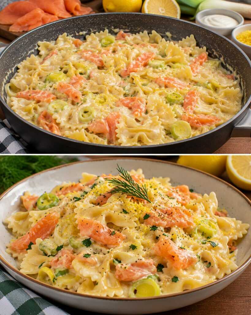 Farfalle Cremose con Salmone Affumicato, Porri e Scorza di Limone