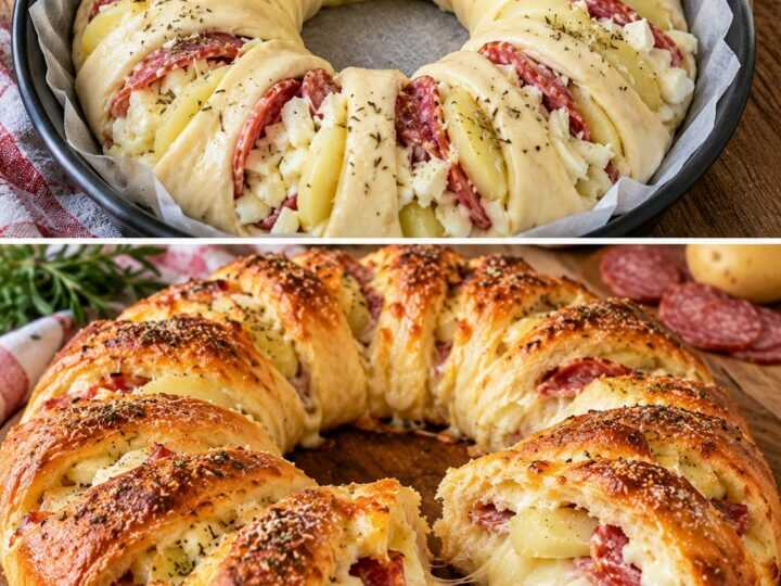 Rustico a Corona con Patate, Salame e Cuore di Mozzarella