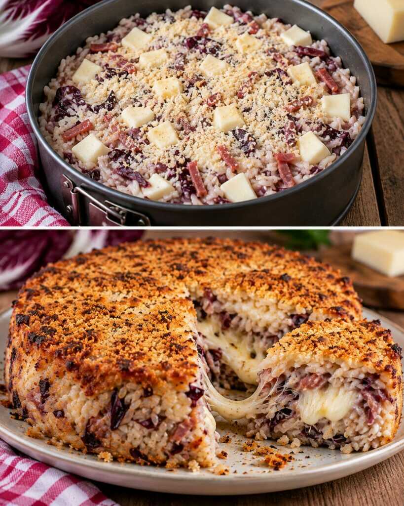 Timballo di Riso con Radicchio, Speck e Scamorza Filante