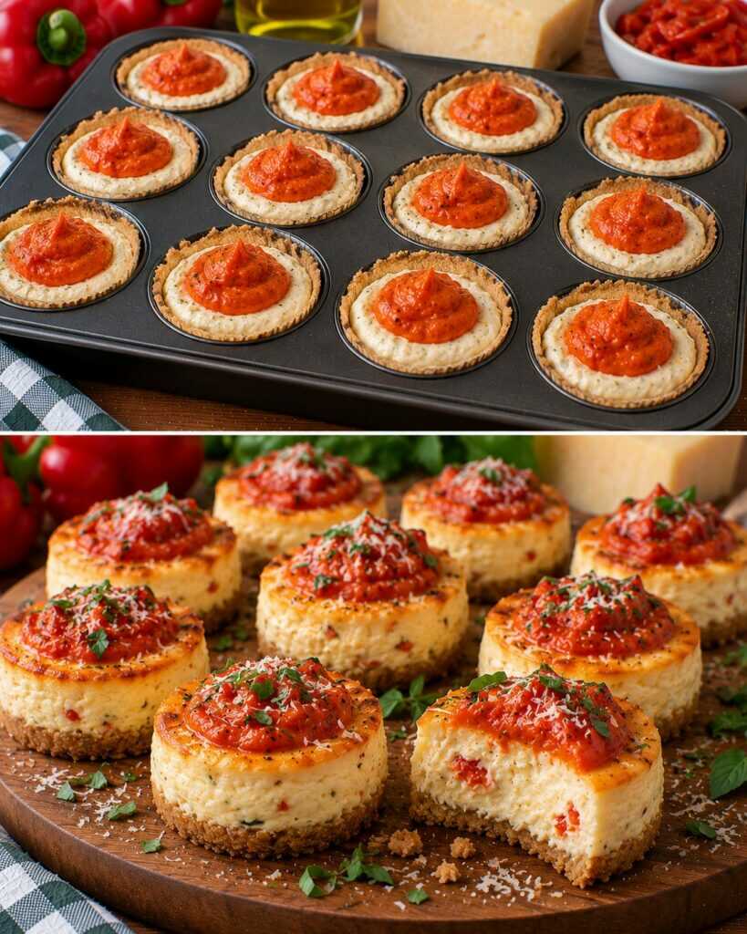 Mini Cheesecake Salate al Parmigiano con Crema di Peperoni Arrostiti