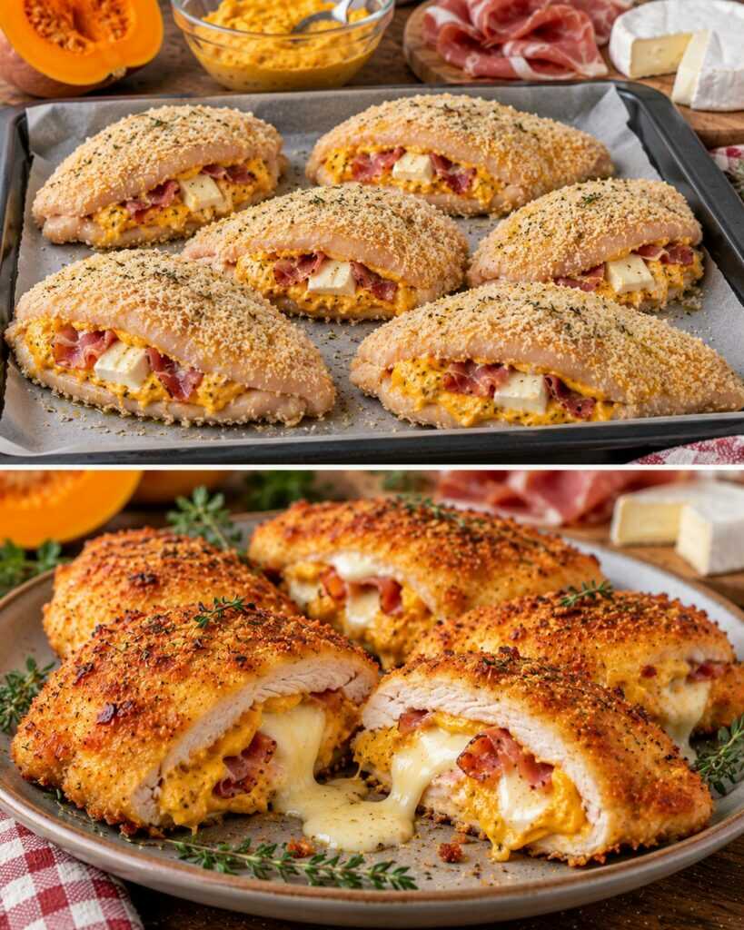 Cotolette di Pollo Ripiene di Crema di Zucca, Brie e Speck