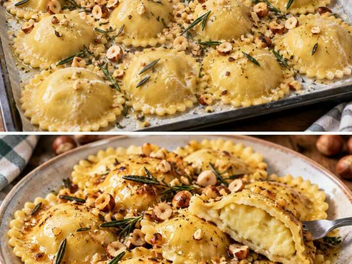Ravioli di Patate con Burro al Rosmarino e Nocciole Tostate