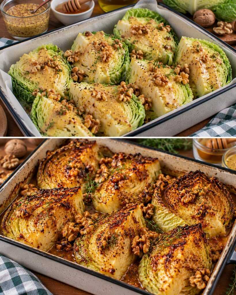 Cavolo Verza Arrosto con Salsa alla Senape, Miele e Noci
