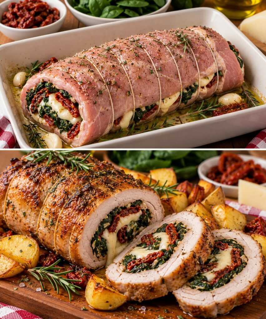 Lonza di Maiale Ripiena di Spinaci, Provolone e Pomodori Secchi